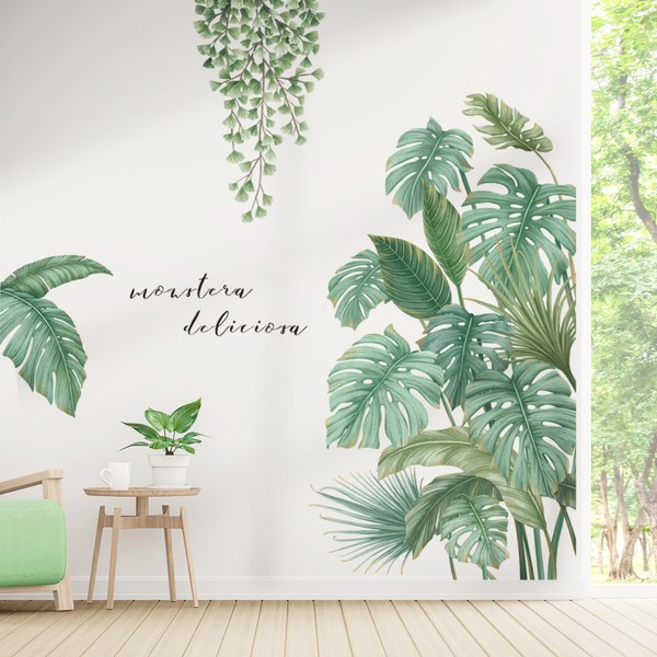 WUISOLQP Wall Tattoo Plants Tropical Leaves Wall Sticker Hanging Plants Green Plant Wall Sticker Wall Picture Wall Decoration for Children's Room Living Room Bedroom Hallway Sofa Background Wall