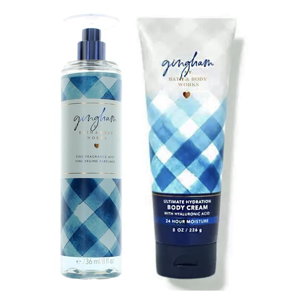 Bath and Body Works Gingham 8 Ounce Ultra Shea Body and 8 Ounce Fine Fragrance Mist Duo Bundle