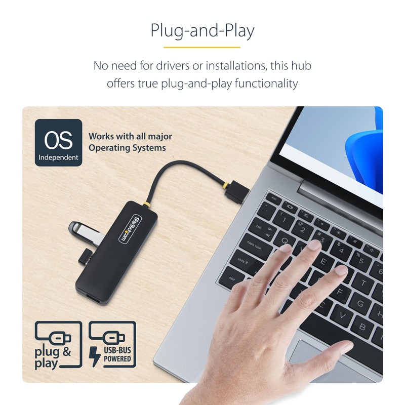 StarTech.com 4-Port USB-A Hub, 5Gbps, Bus Powered, Small Travel Mini