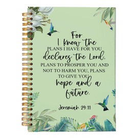 VNWEK Bible Scripture Jeremiah 29:11 for I Know the Plans I Have for You Watercolor Floral Green Spiral Notebook Journal 5.5 x 8.3 inches,Christian Lined Hardcover Spiral Notebook,Christian Gifts