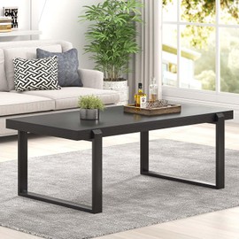 FOLUBAN Black Coffee Table, Modern Industrial Wood and Metal Center Table, Rectangle Cocktail Tea Table for Living Room, 47 Inch