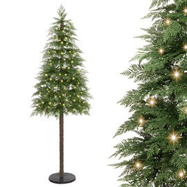 Decoway 7FT Artificial Christmas Tree with 350 Warm White Led Lights, Pre-Lit Xmas Tree with Realistic Bark for Indoor Outdoor Holiday Decor
