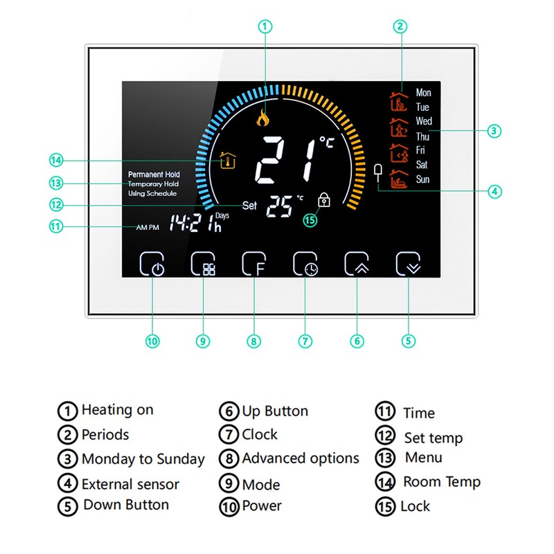 Intelligent Thermostat with LCD Touch Screen Temperature Controller for Home