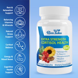 RimTuku Cortisol Supplements for Women & Men -15-in-1 Cortisol Detox for Women, Cortisol Manager & Reducer with Ashwagandha, Rhodiola Rosea Supports Stress Relief, Adrenal Balance, 60 Capsules