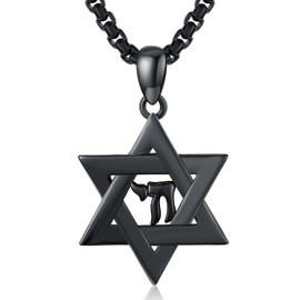 Odinstone Tetragrammaton de Plata 925 Star of David Necklace Black Pendant Jewish Jewelry Gifts for Women Men