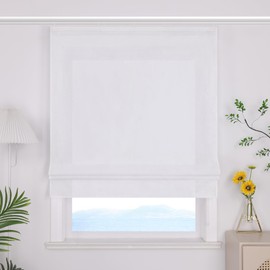 ESLIR Roman Blind with Velcro Tape Plain Curtains Kitchen Opaque Roman Curtains Living Room Ribbon Blind with Velcro Rail White W x H 120 x 140 cm 1 Piece