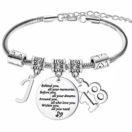 Nimteve Happy 18th Birthday Bracelet with Initial Letter Birthday Gifts for Friends A-Z Letter Birthday Bracelet Gift Inspirational Birthday Gifts Birthday Presents for Girls Boys Teens (Letter J)