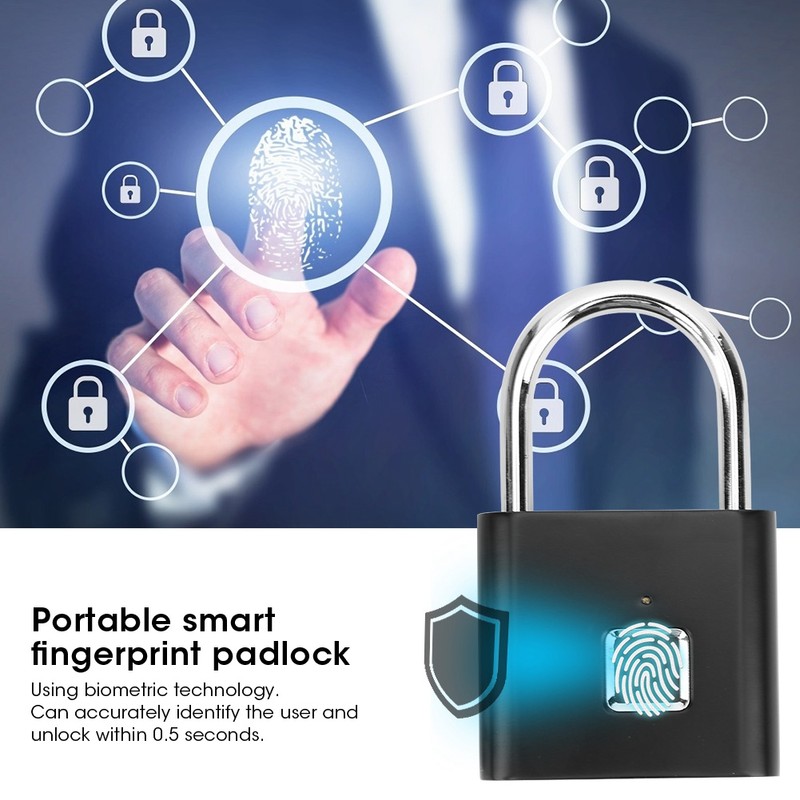 Smart Fingerprint Padlock USB Rechargeable Security LED Lock for Backpack