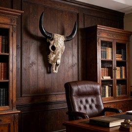SHENGTIAN 39" Cow Skull Wall Decor, Ganesha Floral Embossing - Faux Longhorn Skull Faux Taxidermy Head Wall Art Handmade - Large Bull's Head - Farmhouse Wall Sculpture (White)