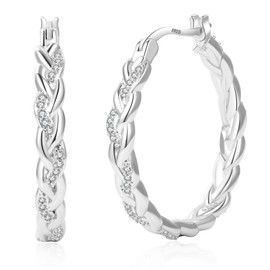 ABPBA 925 Sterling Silver Hoop Earrings for Women Hypoallergenic Twisted Hoop Earrings with Cubic Zirconia Lightweight Large Silver Hoops Big Thin Hoops Earrings for Women 40MM