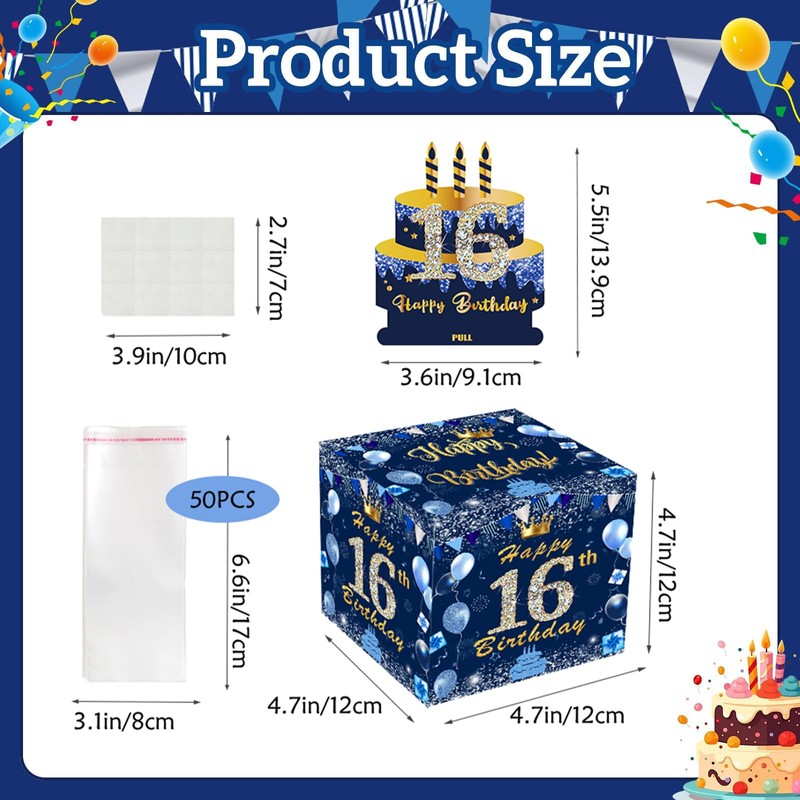 MORAINJAY 16th Birthday Money Box, Navy Blue Pull Cash Case,