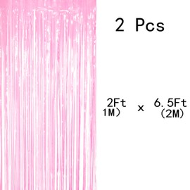Pink Tinsel Foil Fringe Curtains Decorations - Girls 1st Birthday Party Baby Shower Wedding Party Photo Backdrops Props Decorations,2pc