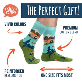 Lavley Funny Socks for Outdoor Activities Lovers and More - Novelty Gifts for Men, Women, and Teens (US, Alpha, One Size, Regular, Regular, I'd Rather Be RVing)