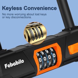 Febabilo Bike Locks Heavy Duty Anti Theft, Combo Bike U Lock, 4-Digit Resettable Combination E-Bike Large U Shaped Lock with 5Ft Steel Cable for Electric Bike, Bicycle, Escooter, Motorcycle,Door