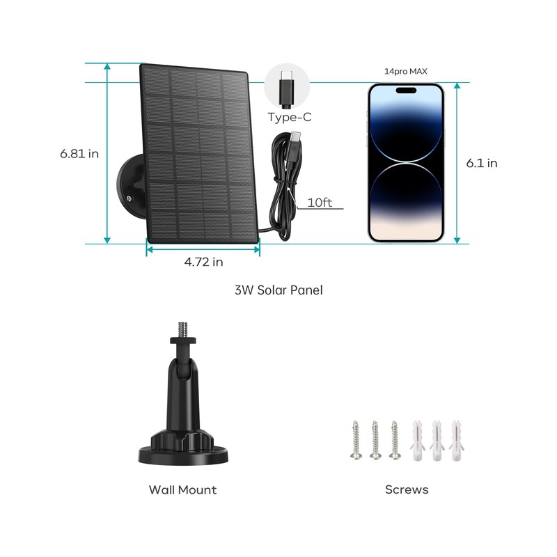 ZUMIMALL 3W Solar Panel for Outdoor Camera Wireless Camera,X2/X1/F5, IP66