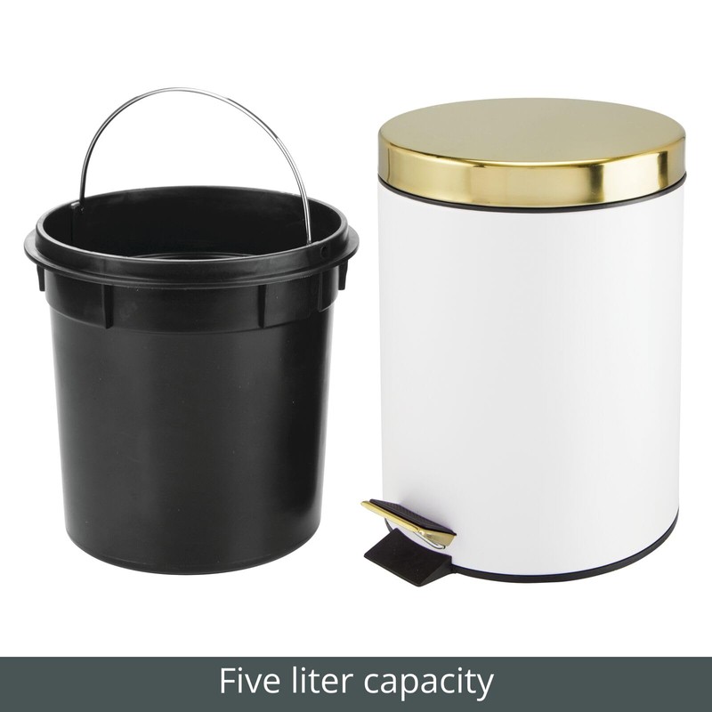 mDesign Small Modern 1.3 Gallon Round Metal Lidded Step Trash