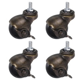 uxcell 2 Inch Ball Caster Wheels with Brake, 4pcs Threaded Stem Caster 360 Degree Rotatable Caster Wheels for Furniture, Bronze Tone