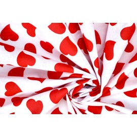 Pyrhan Art and Craft Hearts Polycotton Prints | 45 Inch Wide Dress Craft Fabric Material by The Metre | Floral Polycotton Print Used in Sewing Kit and Accessories-Quilting Fabric (White Red)