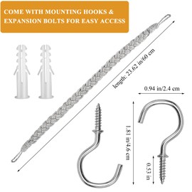 Natural Cotton Rope Curtain Tiebacks Drape Holder Cords Hand Knitting Curtains Tied Ropes Boho Decor Braided Curtain Rope Buckle and Accessories for Home Office Hotel Drapery (Grey)