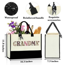 Grandma Gifts Tote Bag, Mothers Day Grandma Birthday Gifts, Granny Nana Gigi Mimi Gifts Leopard Beach Bag, Christmas Retirement Appreciation Gifts for Women Female New Grandma Reusable Grocery Bags