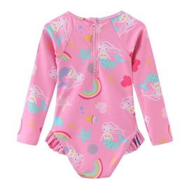 Toddler Girls One Piece Swimsuits Long Sleeve Bathing Suits UPF 50+/Sun Protection Rash Guard Shirts 5T
