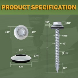 LIONMAX Metal Roofing Screws #10 × 2 Inch, 300-PCS, Rustpert Coating Hex Head Sheet Metal to Wood Siding Screw with Rubber Washer, Sharp Point, Hex Socket Included