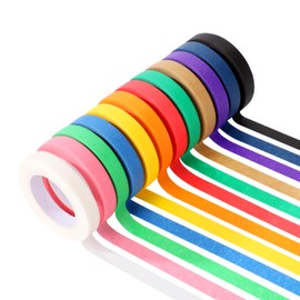 Azinoo Colored Masking Tape 12PCS-Painters Tape, 12 Color Tape Rolls,Colored Painters Tape Perfect for Kids Art Supplies, Crafting, Labeling, DIY Projects, Easy Tear & Removable Adhesive (0.4in*39Ft)