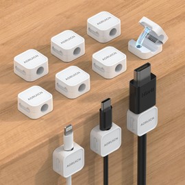 AORUICN 10 Pack Magnetic Cable Clips [Cable Smooth Adjustable] Cord Holder, Under Desk Cable Management, Adhesive Wire Holder Keeper Organizer for Home Office Desk Phone Car Wall Desktop Nightstand