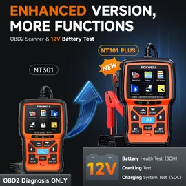 Upgraded of NT301, 2-in-1 FOXWELL NT301 Plus OBD2 Scanner Battery Tester, Professional Car Code Reader Check Engine Diagnostic Scanner Tool, 12V Automotive Cranking Charging Analyzer for 1996+ Vehicle