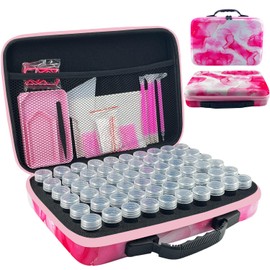 LIRUNQIU Diamond Painting Storage Containers, 60 Slots Diamond Painting Accessories and Tools for Diamond Art Organizer Case(Pink)