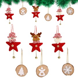 Christmas Decorations, 6 Pcs Angel Snowflake Wooden Christmas Tree Decorations Santa Claus Snowman Elk Plush Christmas Hanging Ornaments for Holiday Xmas Party Decor