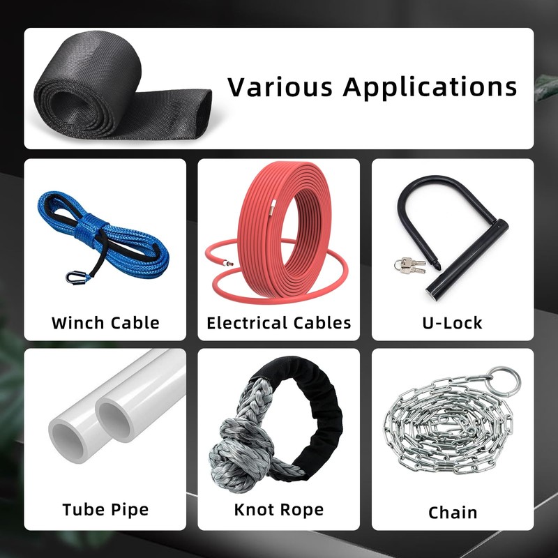 Flylin Winch Rope Protector, Universal Polyester Winch Rope Sleeve, Black,