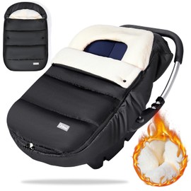 Orzbow Winter Baby Car Seat Cover,Universal Baby Car Seat Blanket w/Adjustable Collar,Waterproof Baby Car Seat Footmuff w/Zip,Warm Coral Fleece,Detachable and Machine Washable (Black)