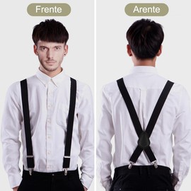 2 Tirantes Negros Hombre,Tirantes Caballero con 4 Clips,Correas Ajustables en Forma de X, Regalos para Hombres,Ideales para Bodas, Fiestas, Ocasiones Informales y Formales (110 cm x 3,5 cm)