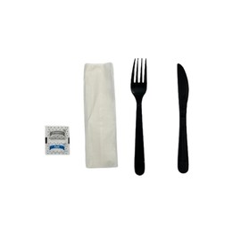 5 Item Disposable Cutlery Set – 100 Pieces of Disposable Cutlery Set Utensils | Black Plastic Heavy Duty Cutlery Kit with Fork, Knife, 13 x 17 inch Napkin, Salt & Pepper Packets