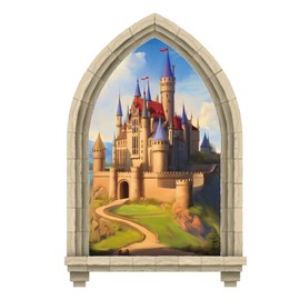 PLIGREAT Windowsill Castle Wall Decals, Romantic Fairy Castle Wall Sticker, Vintage Vinyl Removable Peel and Stick Wall Decal for Bedroom Nursery Living Room Home Indoor Wall Art Decoration