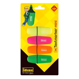 Idena 12081 Mini Highlighter in 4 Colours, Yellow, Pink, Orange and Green