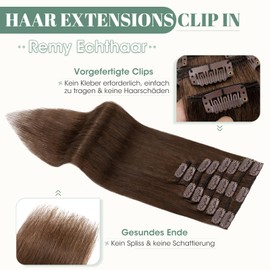 Rich Choices Clip-In Real Hair Extensions, Pack of 8, 20 cm, #4 Medium Brown Hair Extensions, Real Hair, Remy Silky Straight, Invisible Clip-In Hair Extensions, Natural, Thin Wefts