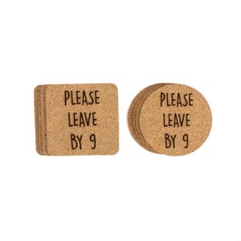Funny Cork Coaster Set (Please Leave By 9 6pc Set, Square)