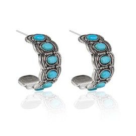 Boho Turquoise Oval Drop Dangle Earrings for Women Beaded Western Flower Teardrop Earrings Vintage Ethnic Alloy Pendant Jewelry Gift (Hoop D)