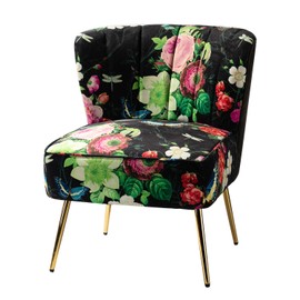 HULALA HOME Accent Chair with Golden Metal Legs, Comfy Tufted Wingback Living Room Chair Floral Fabric Small Armless Side Chair, Upholstered Slipper Chair for Bedroom, Reading Room Flower Print
