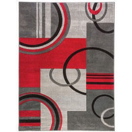 Echo Shapes & Circles Red / Grey Modern Geometric Comfy Casual Hand Carved Area Rug 5x7 ( 5'3" x 7'3" ) Easy Clean Stain Fade Resistant Shed Free Abstract Contemporary Thick Soft Plush Living Room