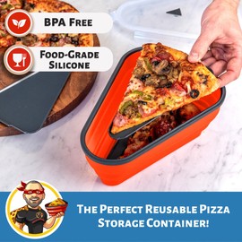 PIZZA PACK The Perfect Reusable Pizza Storage Container with 5 Microwavable Serving Trays - BPA-Free Adjustable Pizza Slice Container to Organize & Save Space, 2 Pack, Yellow, Red
