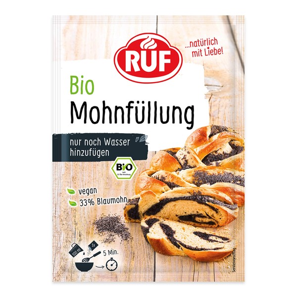 RUF Organic Poppy Seed Filling, Savoury Foundation for Poppy Seed Cakes, Poppy Seeds & Poppy Seed Braids, Can Be Used With Water or Milk, Vegan, 1 x 150g