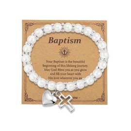 Baptism Gifts for Girl Cross Pearl Bead Bracelet Girls Christening Decorations Gift for Granddaughter Daughter Niece Catholic Gifts