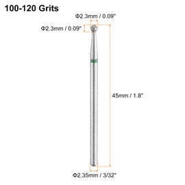sourcing map 10pcs 100-120 Grits Diamond Grinding Bit 2.3mm Ball Head 2.35mm Shank 2.3mm Length Stone Sanding Drill Bits Rotary Tool for Ceramic Glass Nails Grinding Polishing