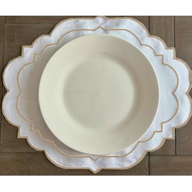 Oval Placemats for Dining Table, Embroidered, Beige Placemats Set of 4, 100% Cotton, White Woven Placemat Washable, Farmhouse Table Place Mats, Dining Party Linen Kitchen Table Mats 17x14