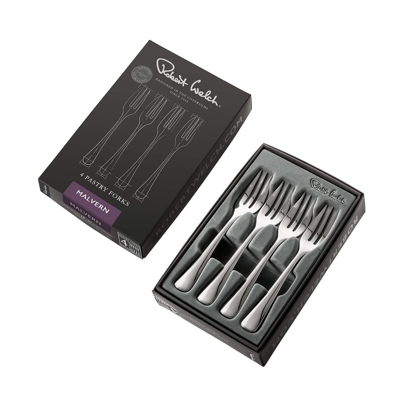 Robert Welch Malvern Bright Pastry Forks, Set of 4. Made