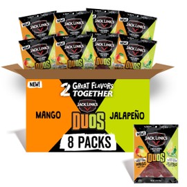 Jack Link's DUOs Jalapeño and Mango Beef Jerky, Shareable Under 100 Calories Snack Packs with 9g of Protein, Bulk Pack of Individual Bags of Meat Snacks – 3.25oz (8 Count)