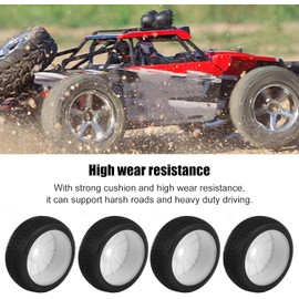 equlup 4 Pcs RC Tires and Rims Front and Rear with 17mm Hex Rims and Rubber Tires for 1/8 RC Off Road Racing Car Upgrade Parts (White)